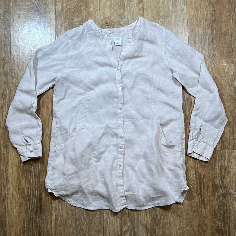 Sigrid Olsen 100% Linen Tunic Button Down Shirt Women's Medium M Pockets EUC